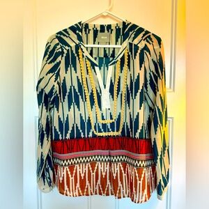 ANTHROPOLOGIE Stunning Maeve blouse with geometric pattern and trim detail